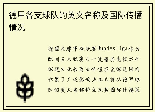 德甲各支球队的英文名称及国际传播情况