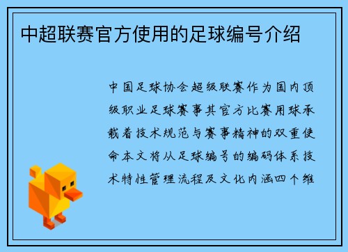 中超联赛官方使用的足球编号介绍