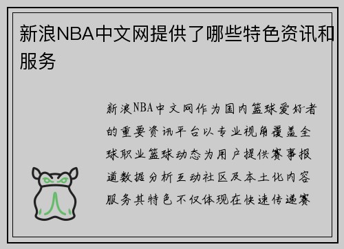 新浪NBA中文网提供了哪些特色资讯和服务